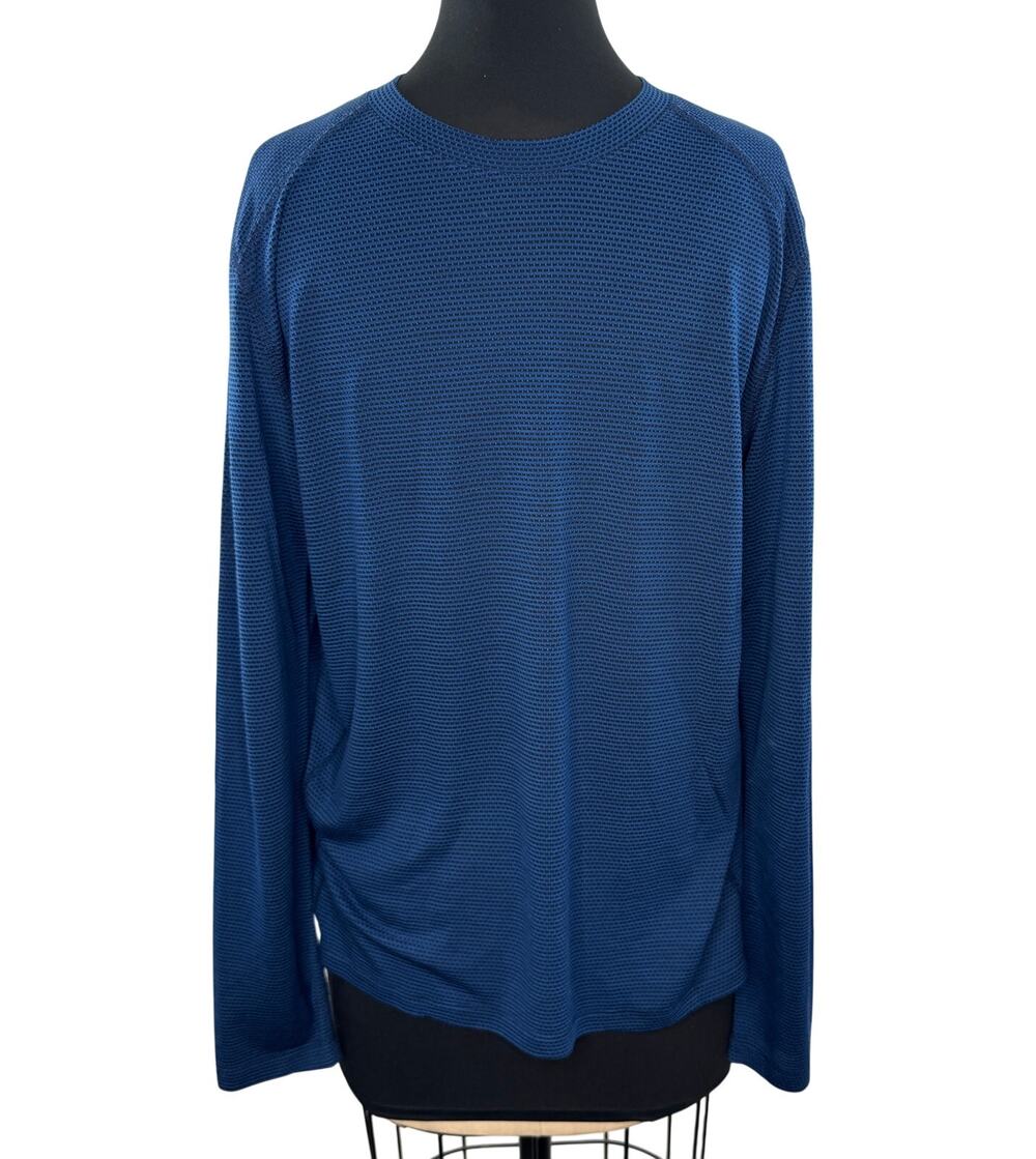 Allbirds Blue Black Run Shirt Merino Wool Base Layer Crew Long Sleeve L Large